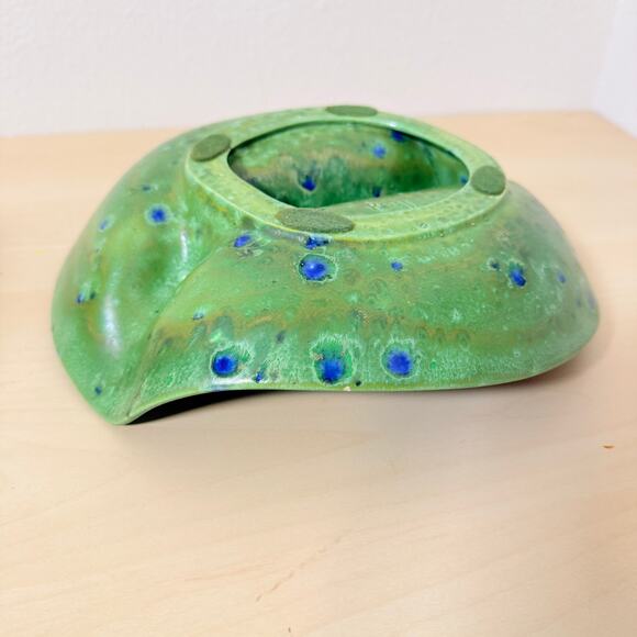 Vintage Large Ceramic Ashtray Green Blue Drip Glaze MCM Lily Pad 9.5" - Picture 3 of 8